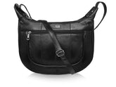 Quenchy London Ladies Soft Leather Handbag, Single Strap A-Cross Body Designer Shoulder Bag with 5 Zipped Pockets, 2 Large Main Sections, Umbrella Compartment QL174KK Black